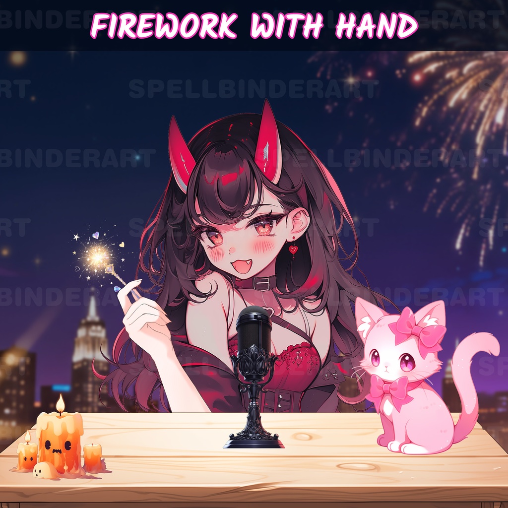 Vtuber Assets Holding Fireworks | Party Deco | Kawaii | Cute | Lunar New Year | Hand Assets | Twitch Assets | Streammer Assets | Sparkler