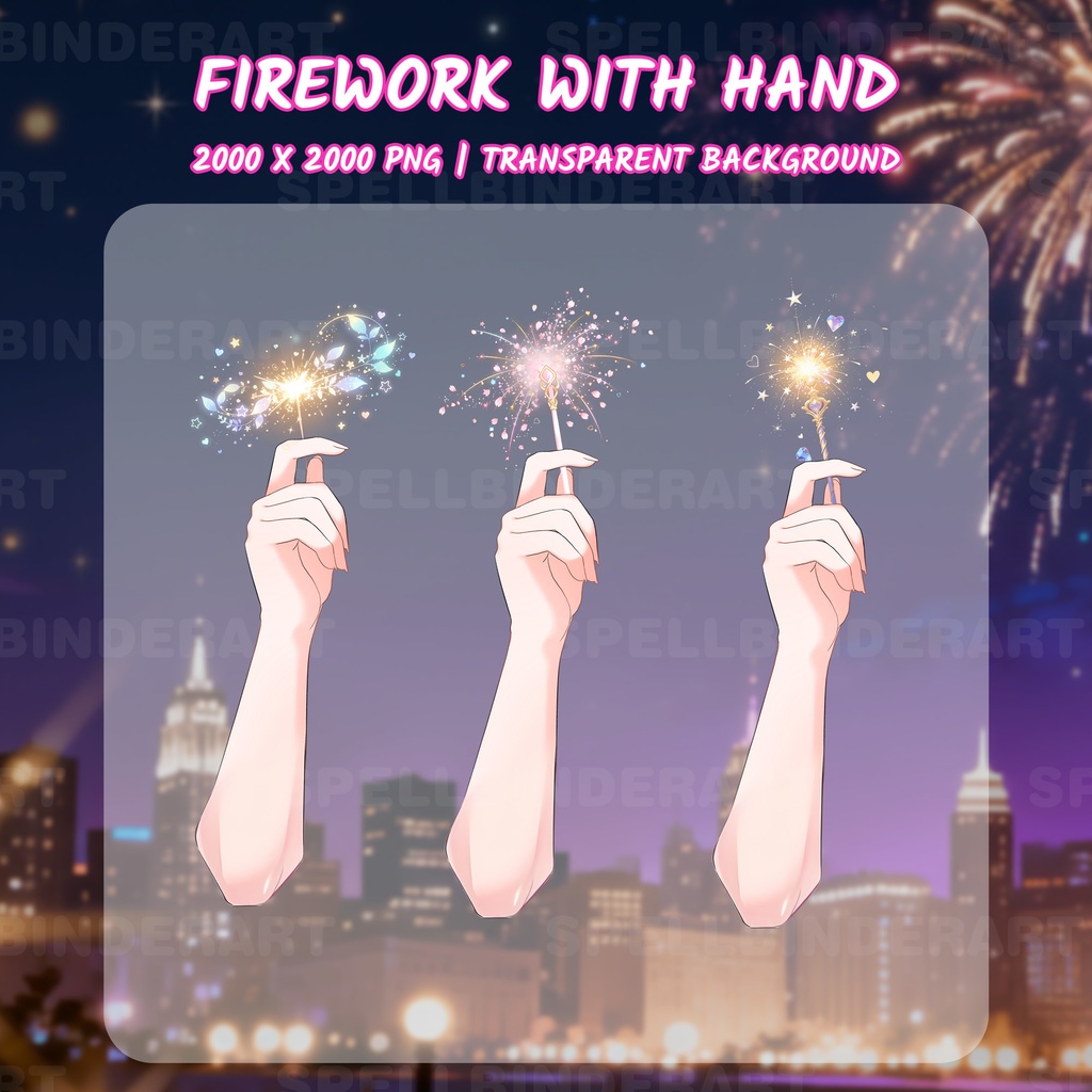 Vtuber Assets Holding Fireworks | Party Deco | Kawaii | Cute | Lunar New Year | Hand Assets | Twitch Assets | Streammer Assets | Sparkler