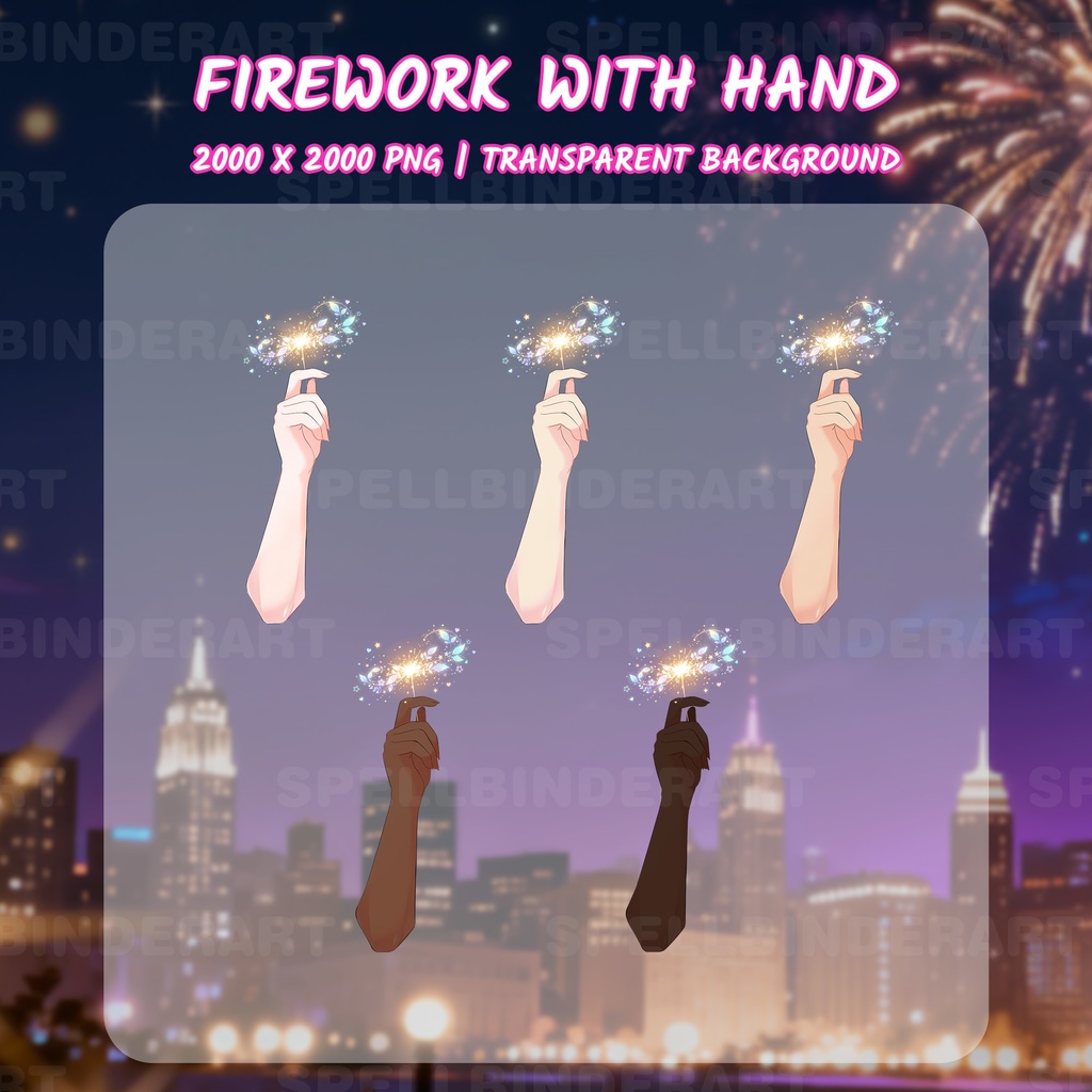 Vtuber Assets Holding Fireworks | Party Deco | Kawaii | Cute | Lunar New Year | Hand Assets | Twitch Assets | Streammer Assets | Sparkler