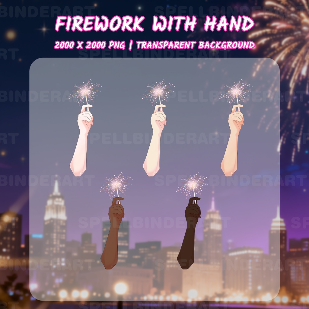 Vtuber Assets Holding Fireworks | Party Deco | Kawaii | Cute | Lunar New Year | Hand Assets | Twitch Assets | Streammer Assets | Sparkler