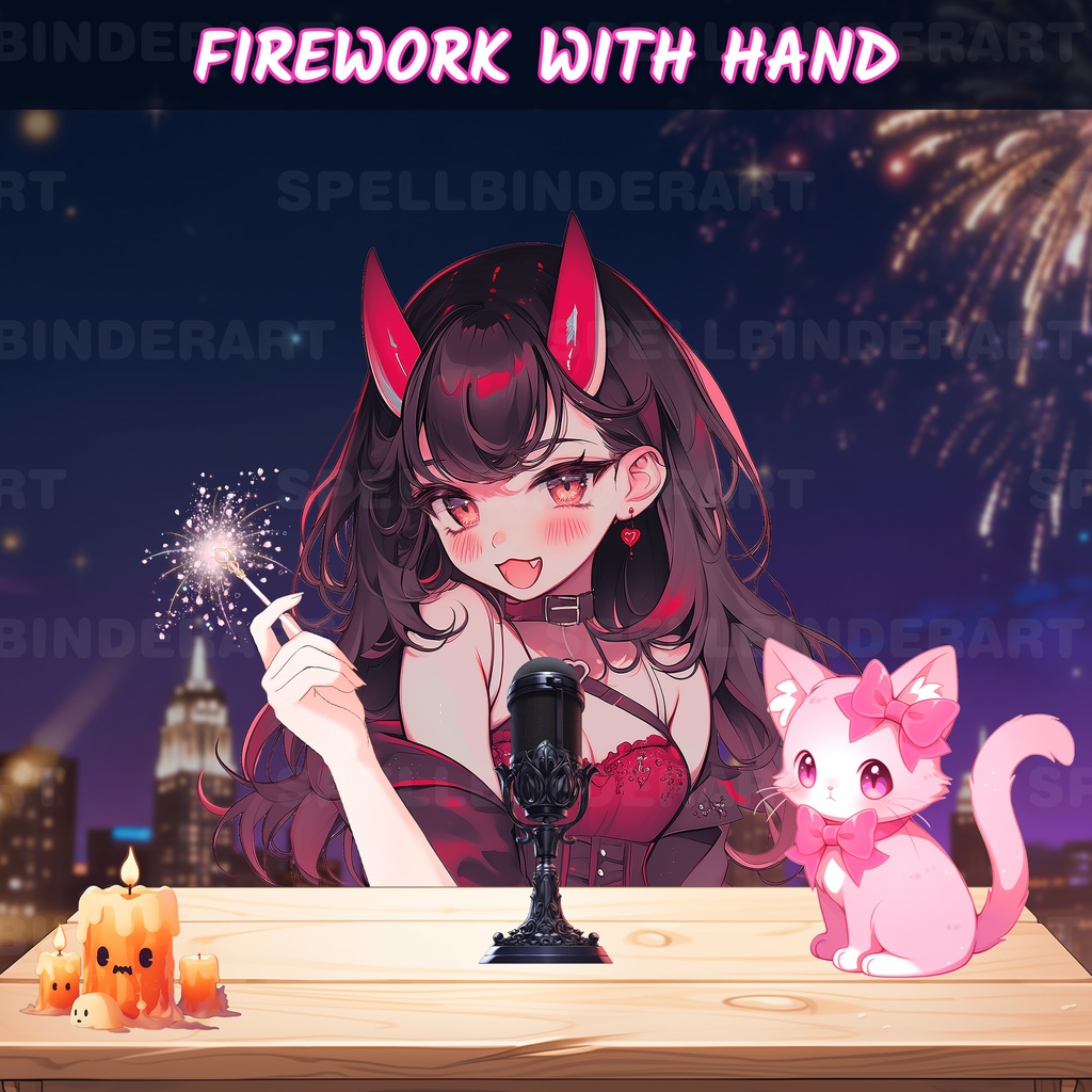 Vtuber Assets Holding Fireworks | Party Deco | Kawaii | Cute | Lunar New Year |  Hand Assets  | Twitch Assets | Streammer Assets | Sparkler