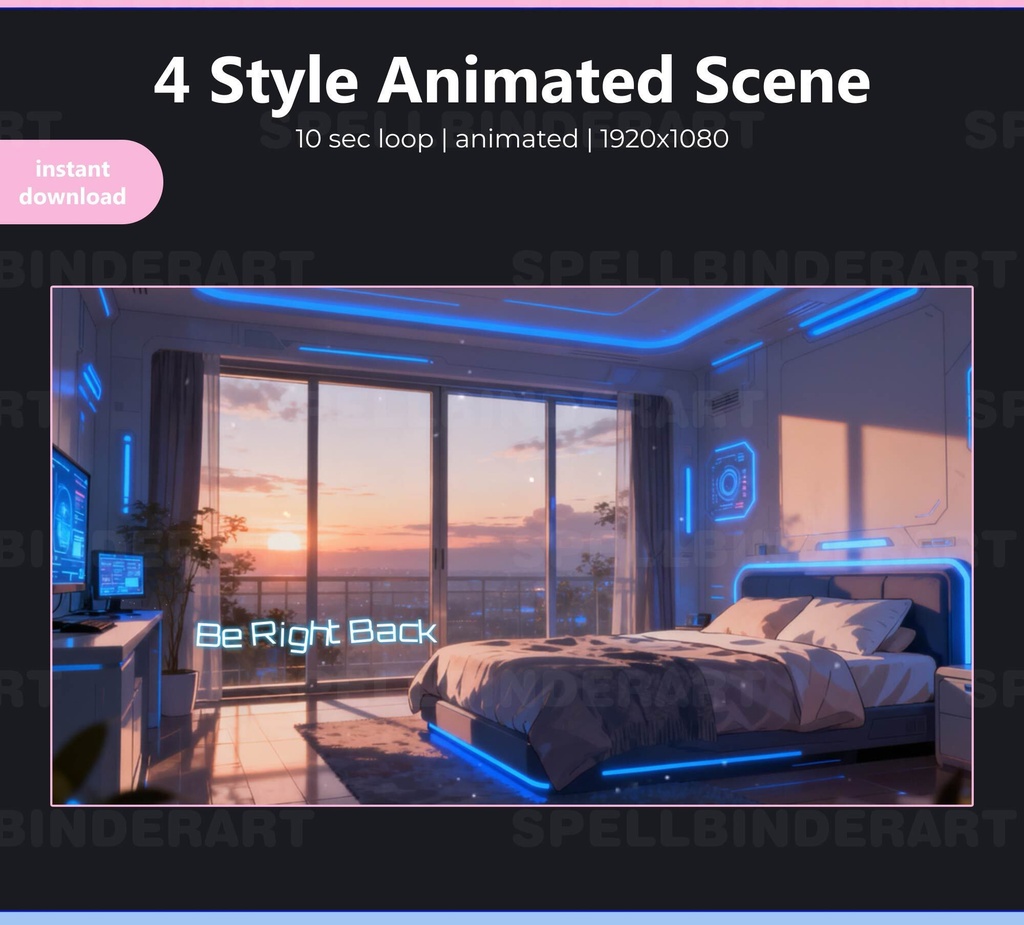 Animated Cyber Bedroom Stream Screens | Futuristic Anime Style (Digital Download)
