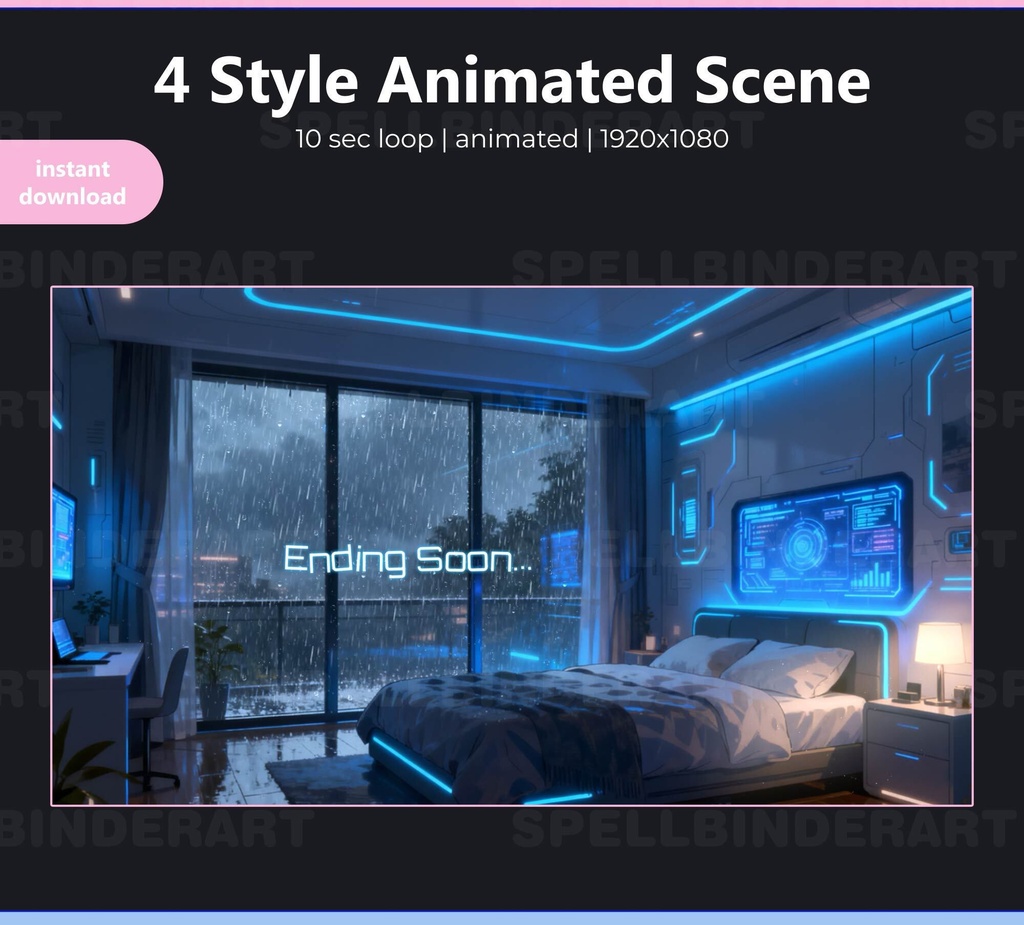 Animated Cyber Bedroom Stream Screens | Futuristic Anime Style (Digital Download)