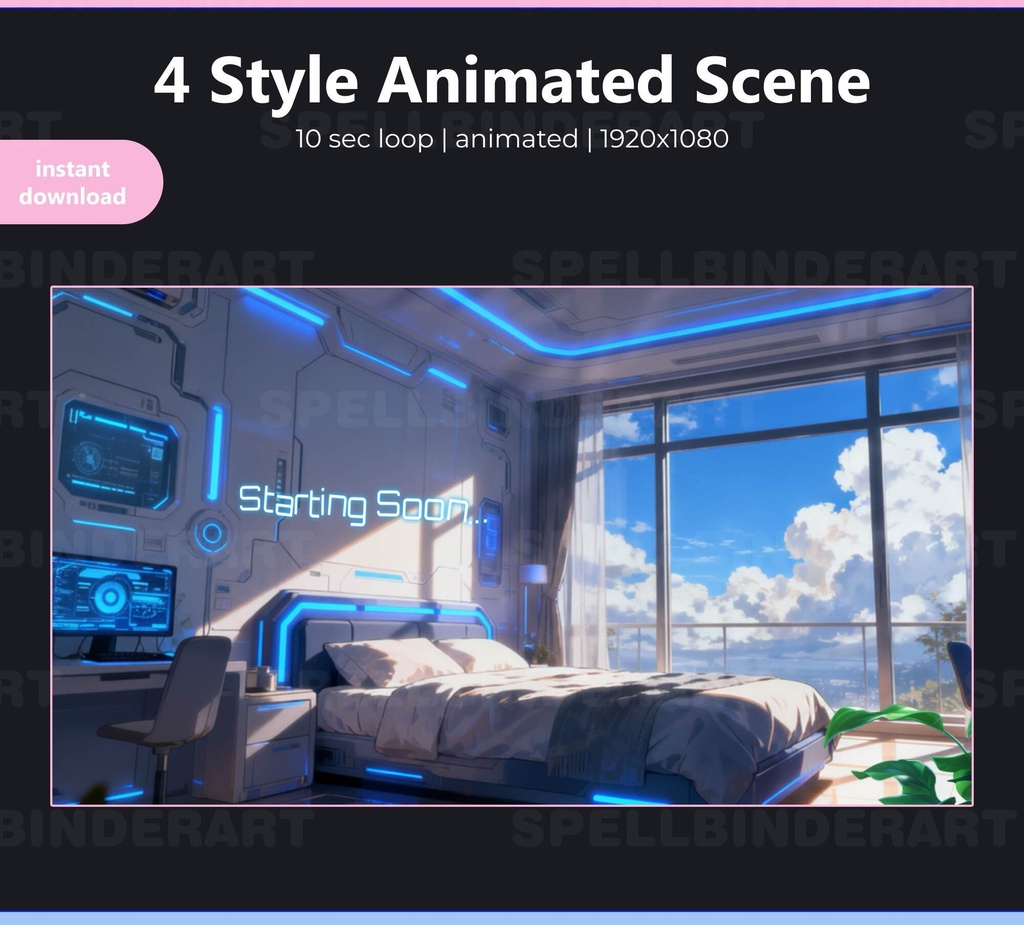Animated Cyber Bedroom Stream Screens | Futuristic Anime Style (Digital Download)