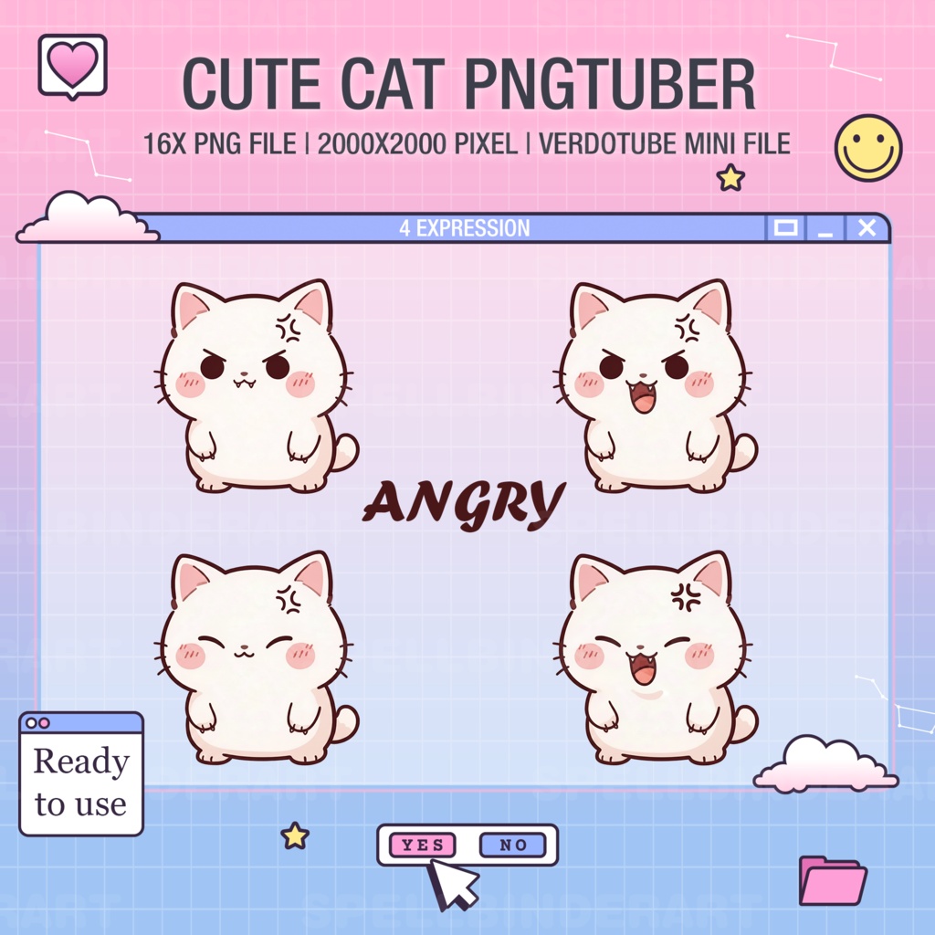 Chibi Anime Cat Pngtuber Avatar | 16 PNG Files, Vtube Ready (Digital Download)