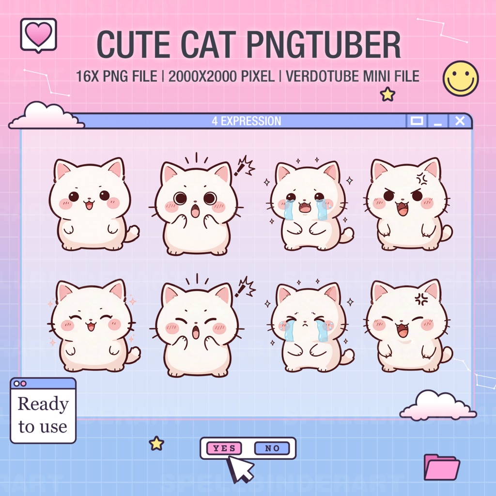 Chibi Anime Cat Pngtuber Avatar | 16 PNG Files, Vtube Ready (Digital Download)