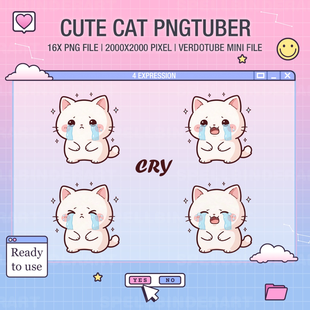 Chibi Anime Cat Pngtuber Avatar | 16 PNG Files, Vtube Ready (Digital Download)