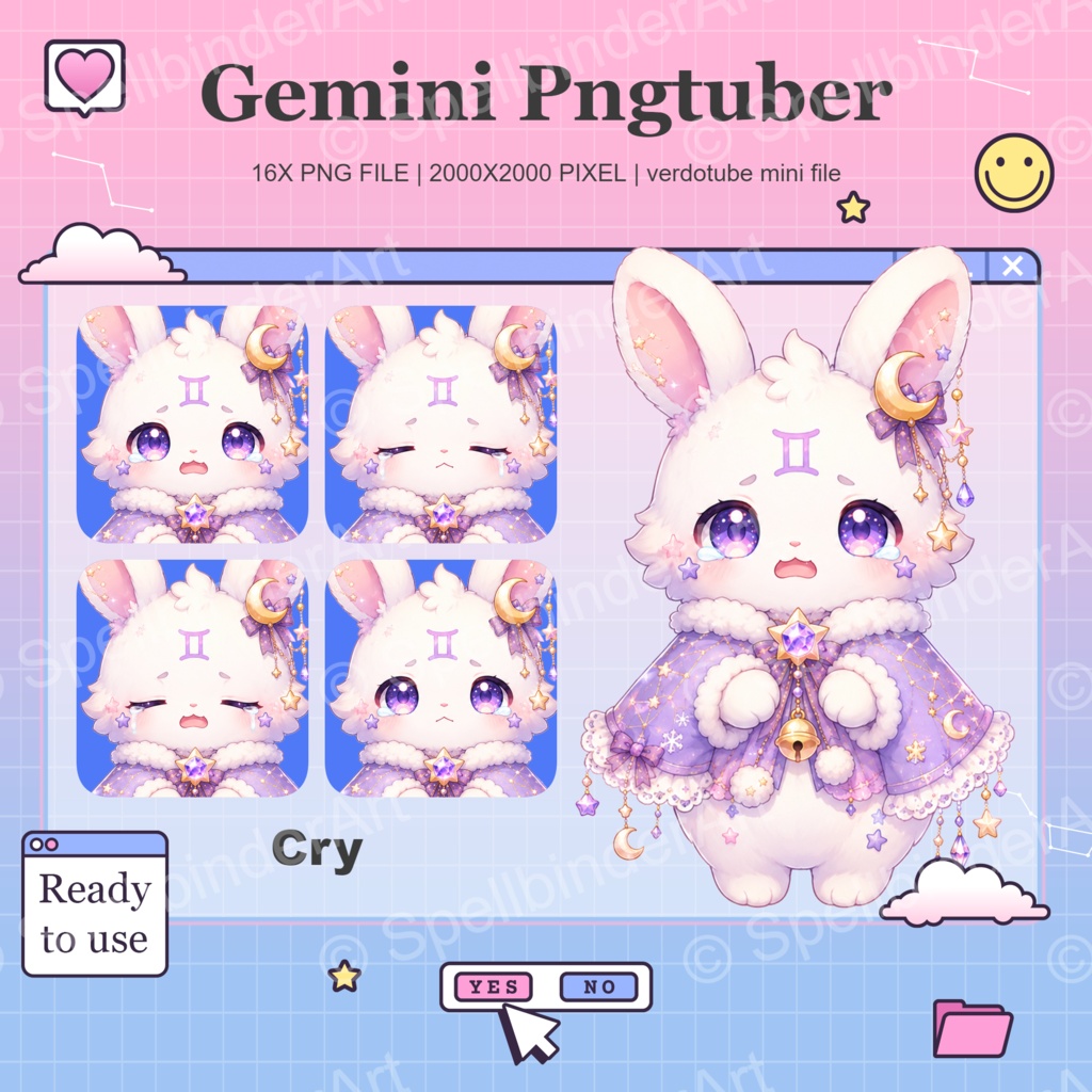 Gemini Bunny Pngtuber Avatar Pack, 16 PNG Files (ReadyToUse)
