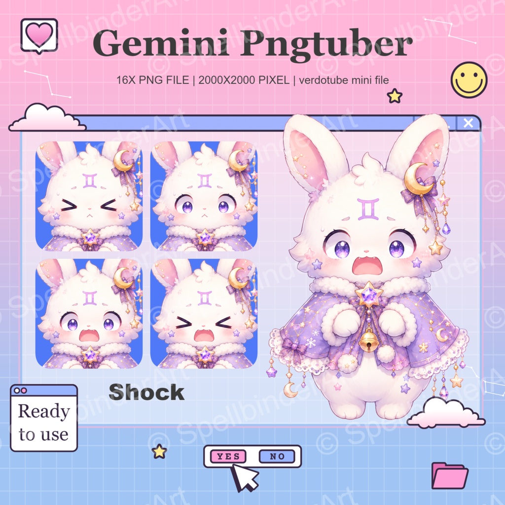 Gemini Bunny Pngtuber Avatar Pack, 16 PNG Files (ReadyToUse)