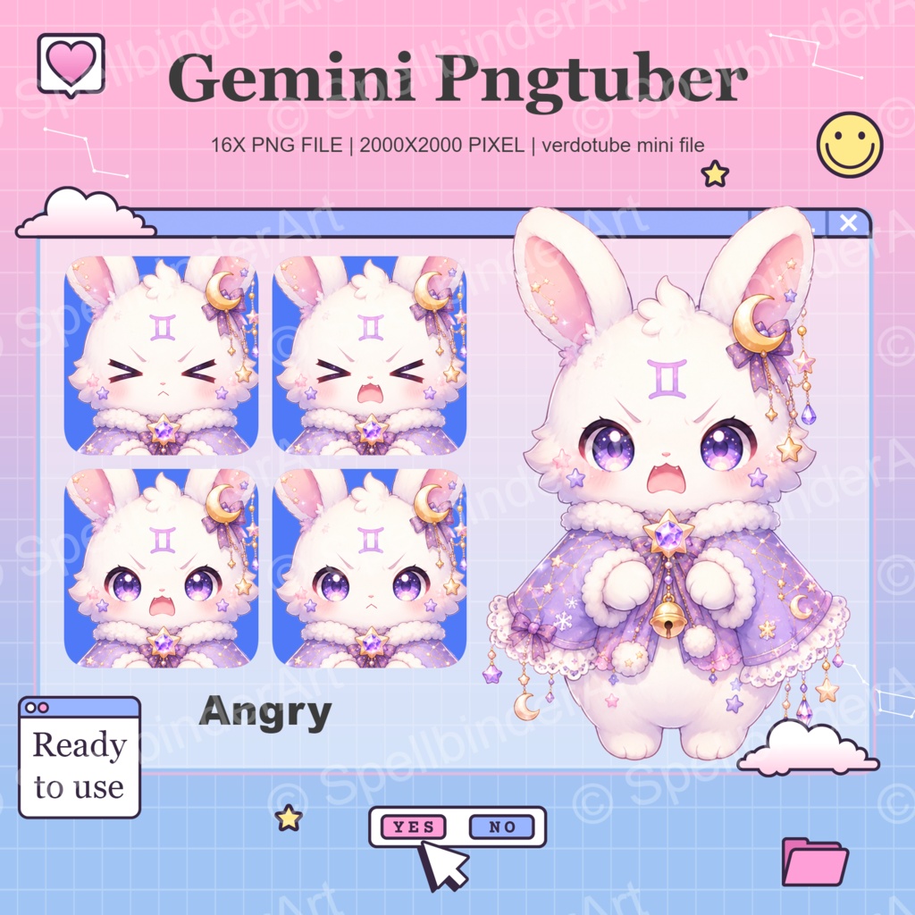 Gemini Bunny Pngtuber Avatar Pack, 16 PNG Files (ReadyToUse)