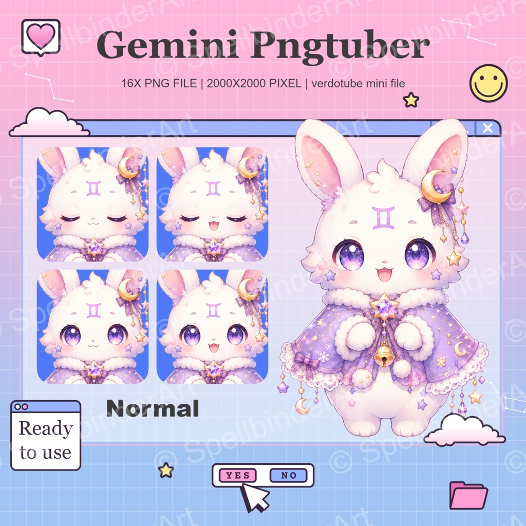Gemini Bunny Pngtuber Avatar Pack, 16 PNG Files (ReadyToUse)