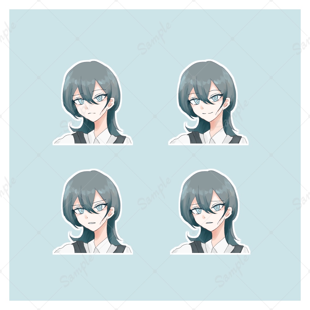 【無料】立ち絵素材 / クールな少女 / ウルフカット / 学生風【表情差分4種】