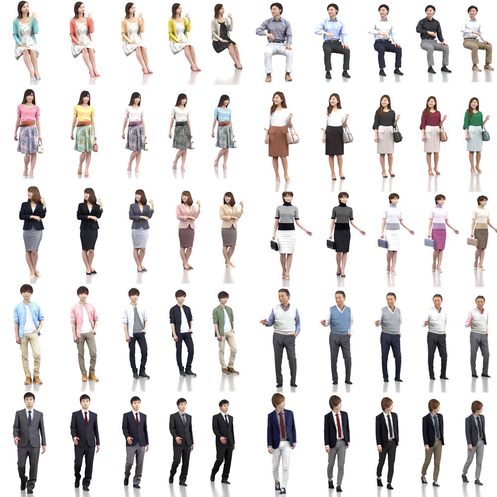 3D人物素材-ポーズド 10個セット 001_Posed-set