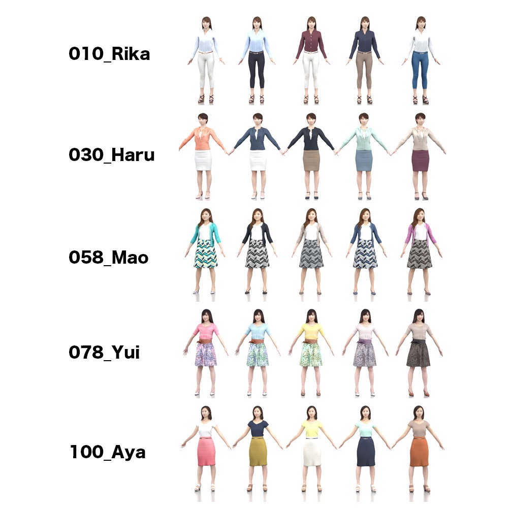 3D人モデルAポーズ5体セット Apose-set-006
