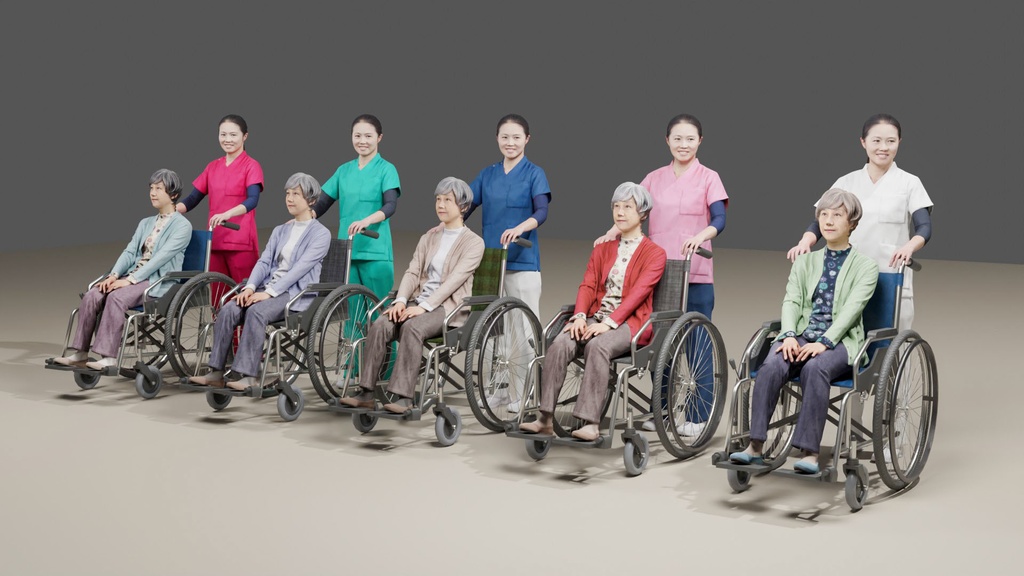 3D介護セット 人物素材ポーズド