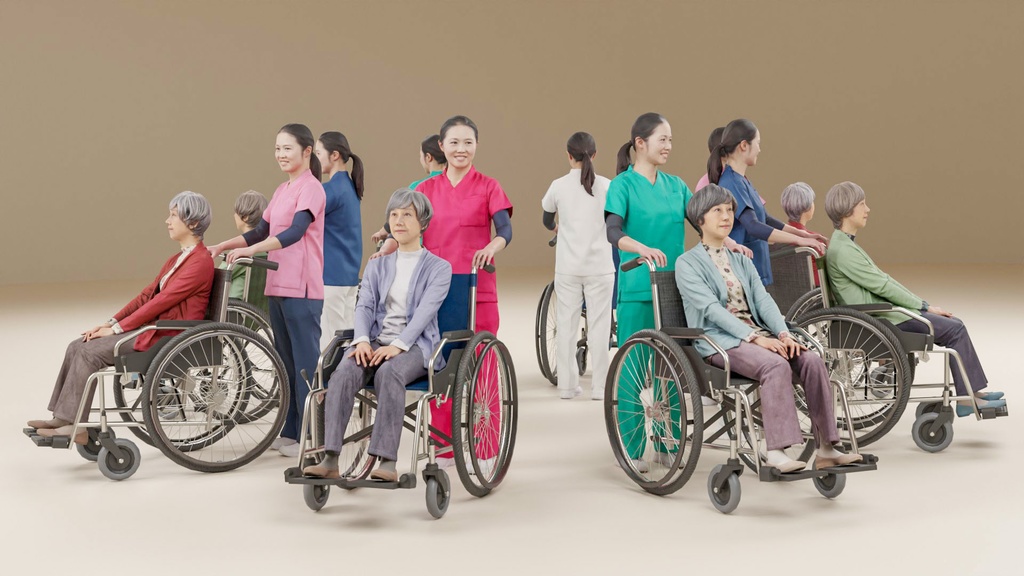 3D介護セット 人物素材ポーズド