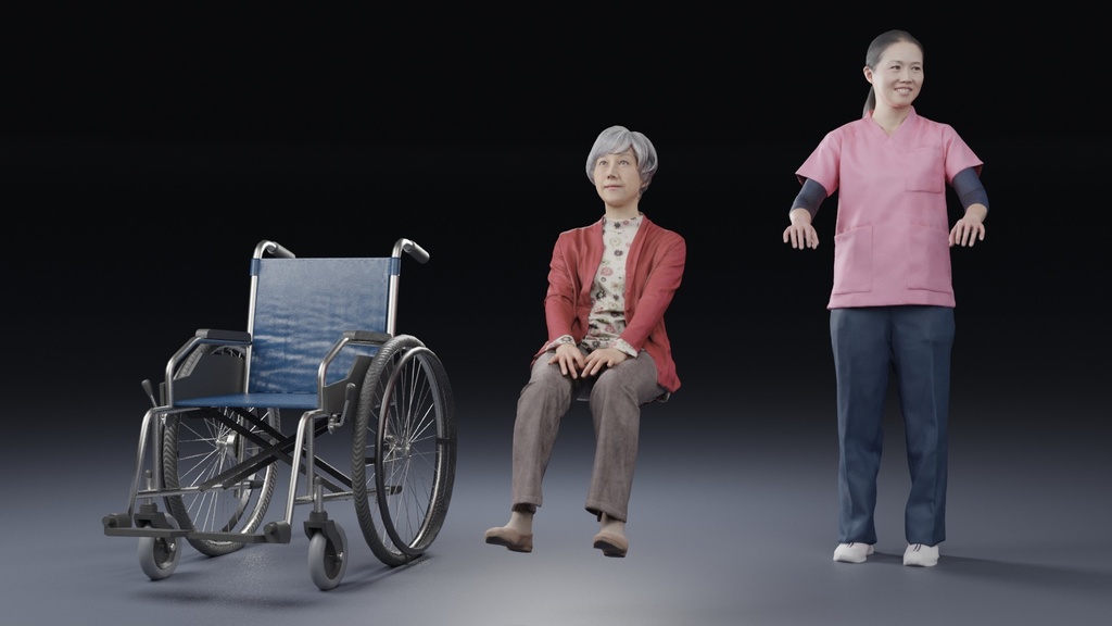 3D介護セット 人物素材ポーズド