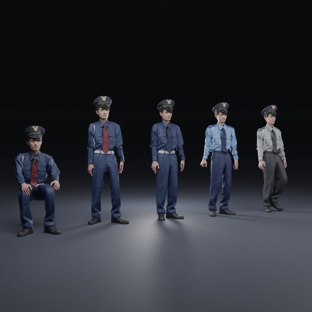 アニメーション付  警備員の3D人モデル 155_Toshi_N07