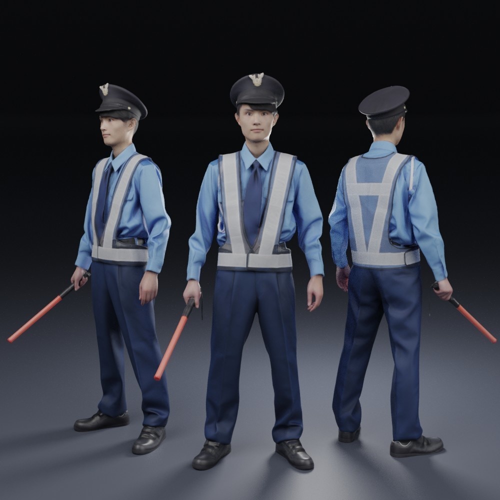 3D人物素材ポーズド  警備員の3D人モデル 157_Toshi_N10