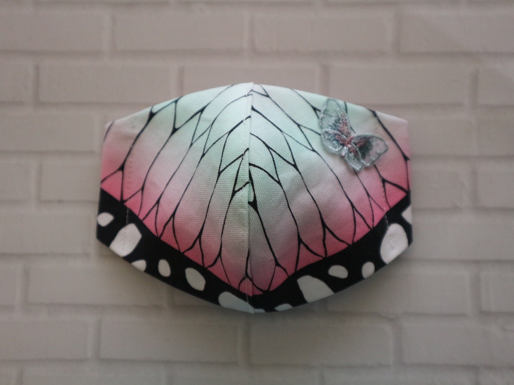 ノーズワイヤー入◆ハンドメイド◆オリジナルマスク◆和柄 蝶柄 鬼滅の刃 胡蝶 しのぶ きめつ こちょう