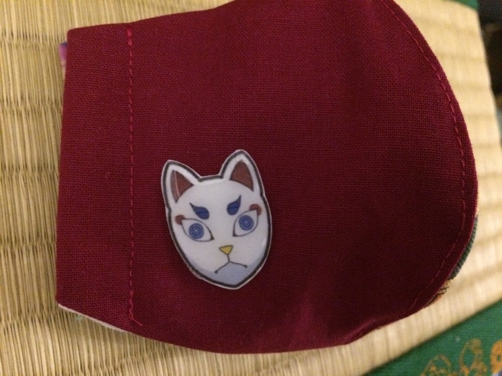 ノーズワイヤー入◆ハンドメイド◆オリジナルマスク◆和柄 鬼滅の刃 富岡 義勇 厄除の面 きめつ とみおか ぎゆう