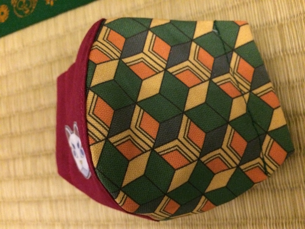 ノーズワイヤー入◆ハンドメイド◆オリジナルマスク◆和柄 鬼滅の刃 富岡 義勇 厄除の面 きめつ とみおか ぎゆう