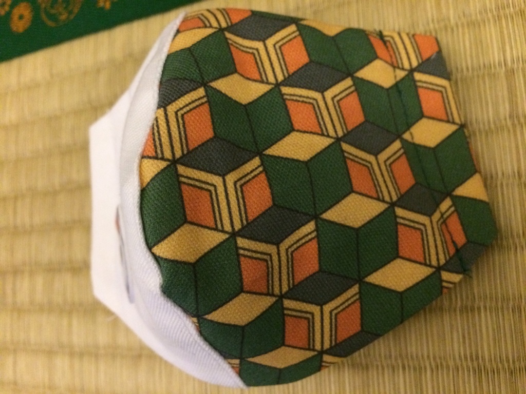 ノーズワイヤー入◆ハンドメイド◆オリジナルマスク◆和柄 鬼滅の刃 錆兎 厄除の面 きめつ さびと