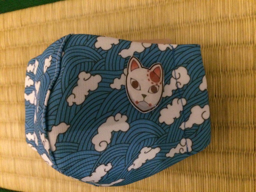 ノーズワイヤー入◆ハンドメイド◆オリジナルマスク◆和柄 雲柄 鬼滅の刃 竈門 炭治郎 厄除の面 きめつ かまど たんじろう