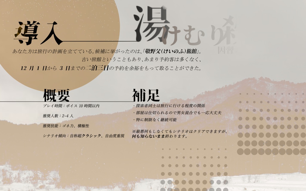 (CoC6)湯けむり殺人~因習と献身の果てに~ 【SPLL:E197526】5/11更新