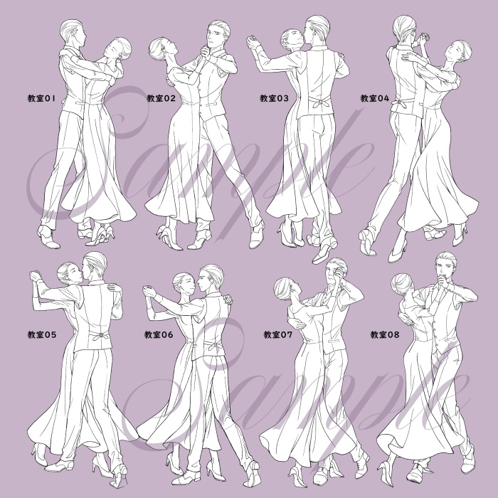 ワルツ人物背景素材(トレス可)