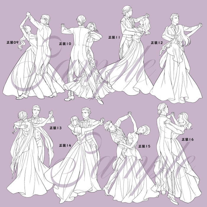 ワルツ人物背景素材(トレス可)