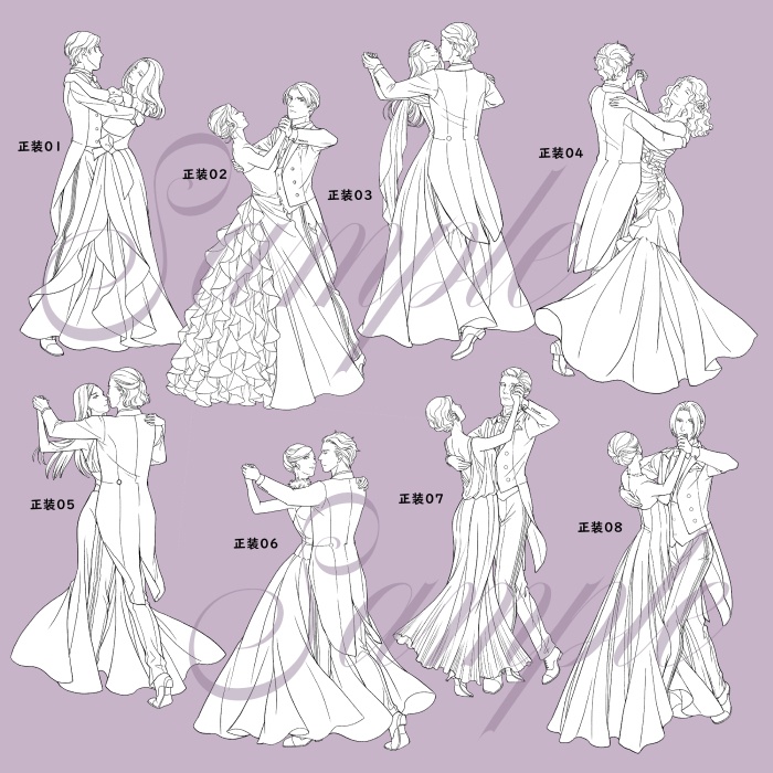 ワルツ人物背景素材(トレス可)