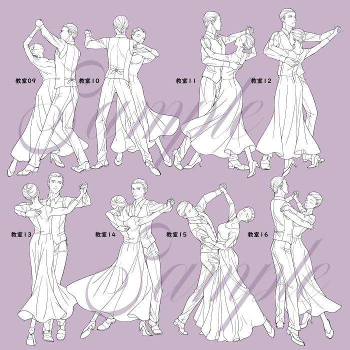 ワルツ人物背景素材(トレス可)