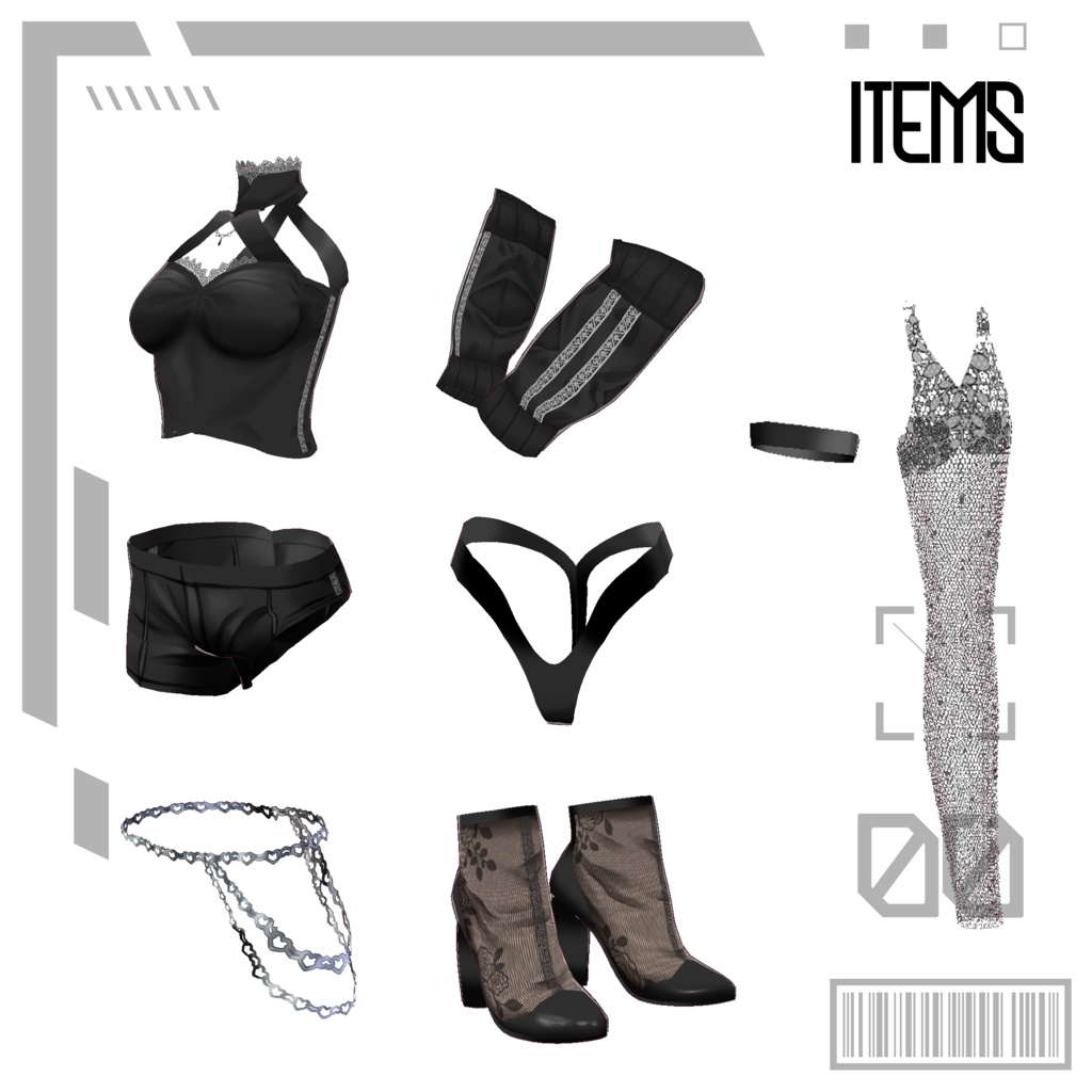 【VRoid】シアーレースコーデ 7点セット