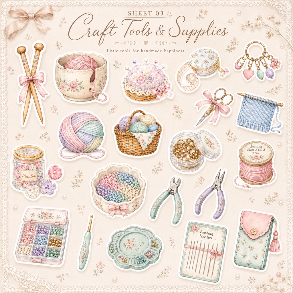 Petalia Days Vol.2|Craft Days|110枚のデジタルステッカー|ハンドメイド・編み物・ビーズ・手帳デコ【PNG】
