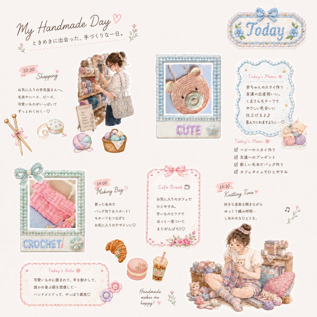 Petalia Days Vol.2|Craft Days|110枚のデジタルステッカー|ハンドメイド・編み物・ビーズ・手帳デコ【PNG】