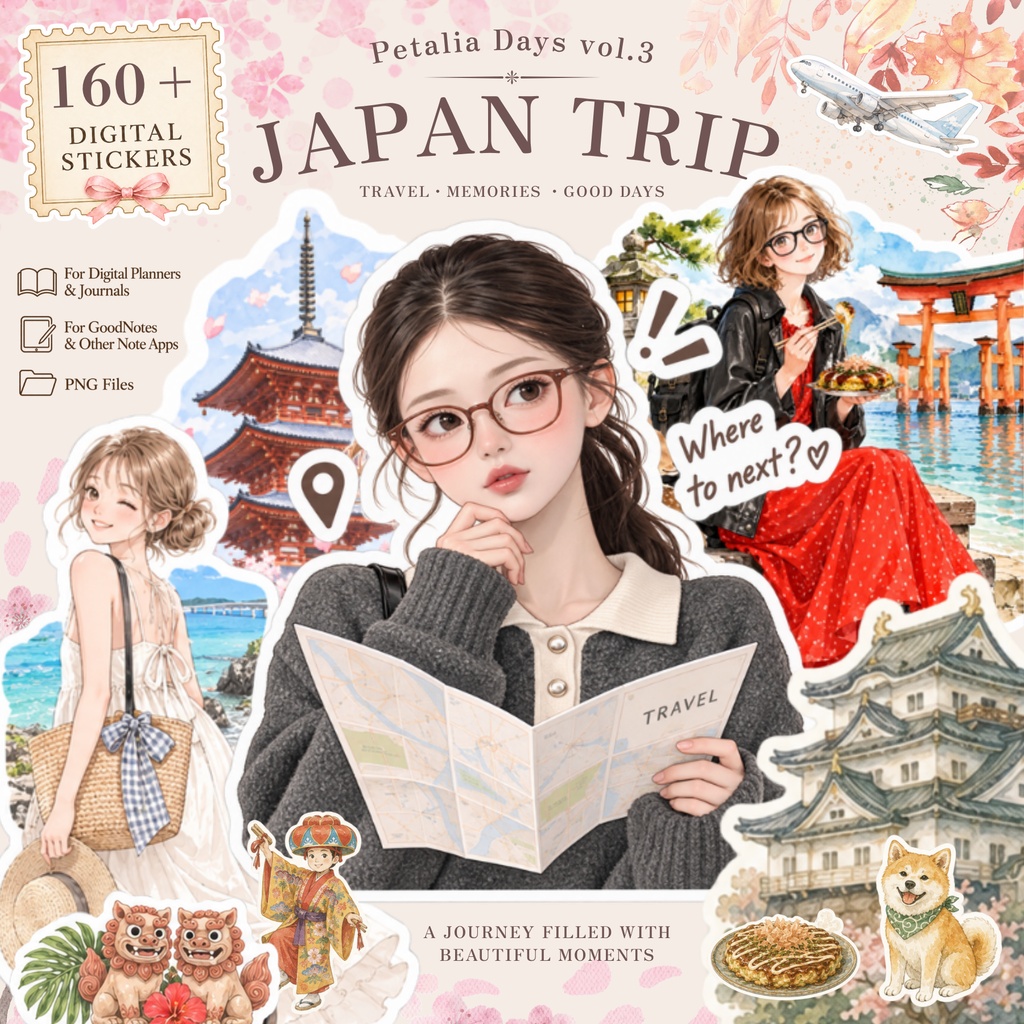 Petalia Days Vol.3｜Japan Trip｜日本旅行デジタルステッカー160点以上｜GoodNotes・旅行ジャーナル