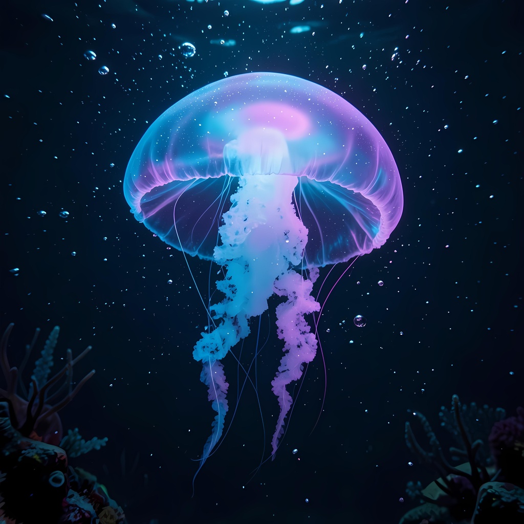 【マルチ壁紙】幻想的な深海クラゲ - スマホ・PC・タブレット対応スクエア背景