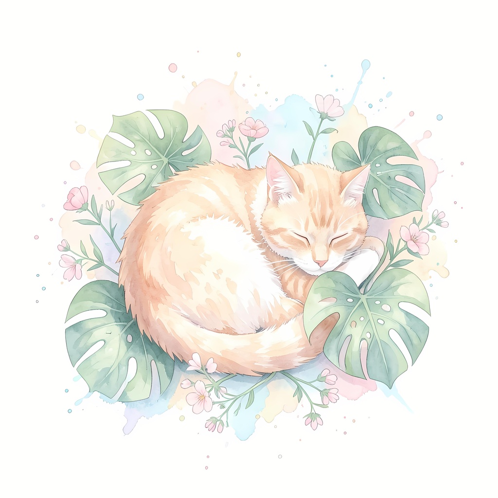 【スマホ【壁紙】ひだまりでお昼寝する猫イラスト素材【SNSアイコン・待ち受け・デジタル素材】