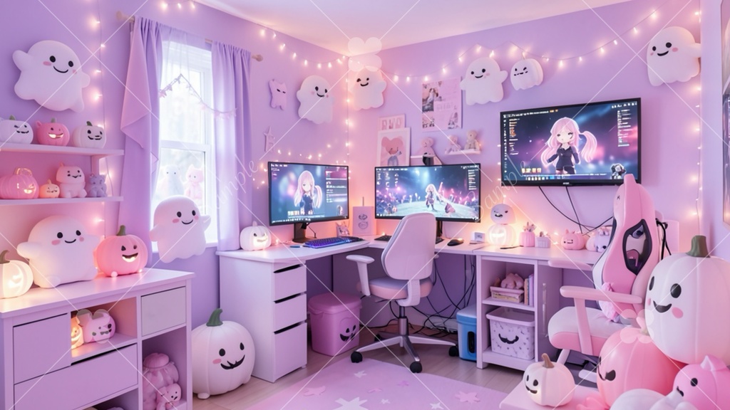 【配信背景/TRPG】ゆめかわゲーム女子のハロウィン部屋・ゲーミングルーム 5種セット(16:9)