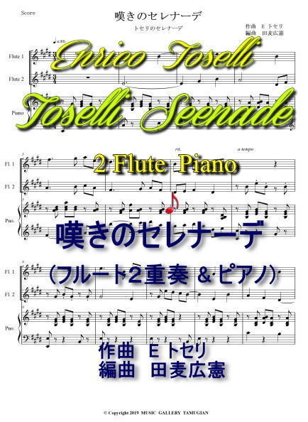 「嘆きのセレナーデ」フルート２重奏＆ピアノ(E　トセリ作曲)