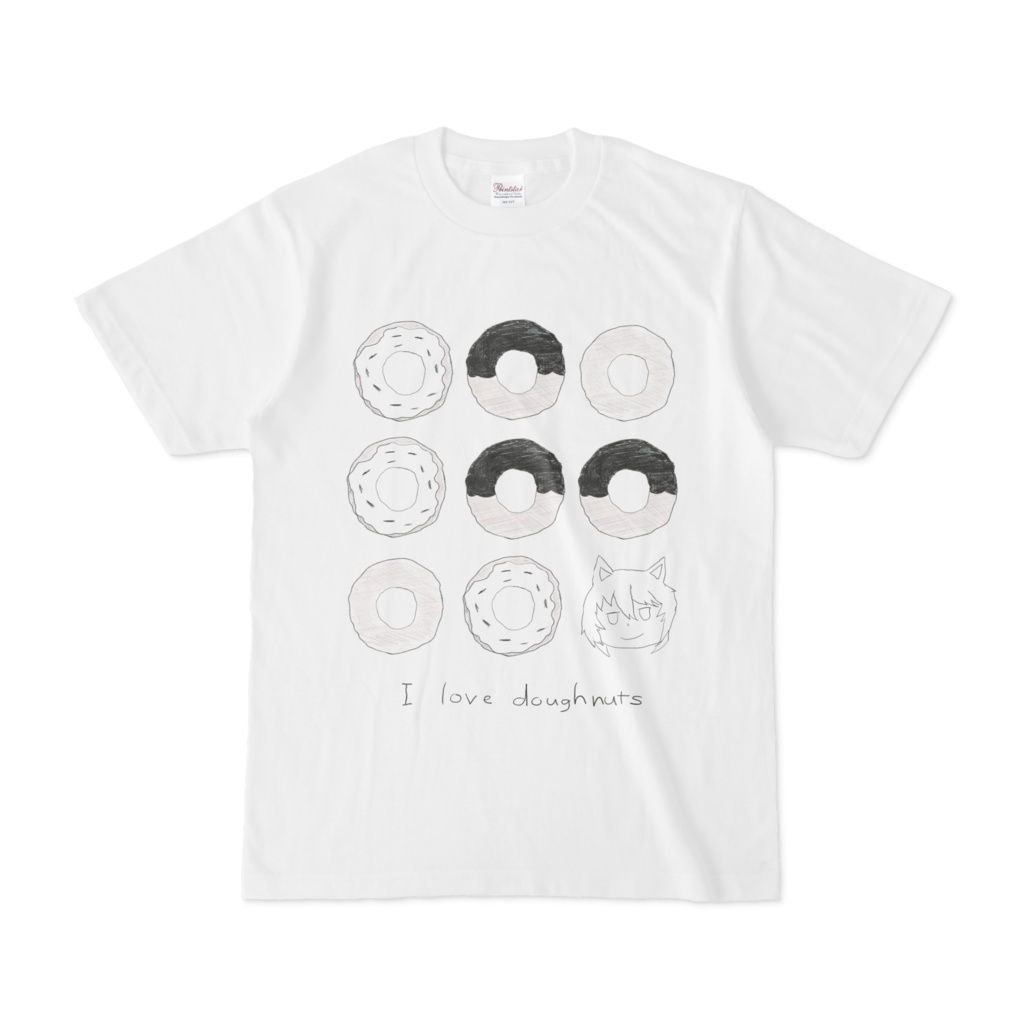 Tシャツ01「I love doughnuts」白 (T-SHIRT no.1 "I love doughnuts" White)