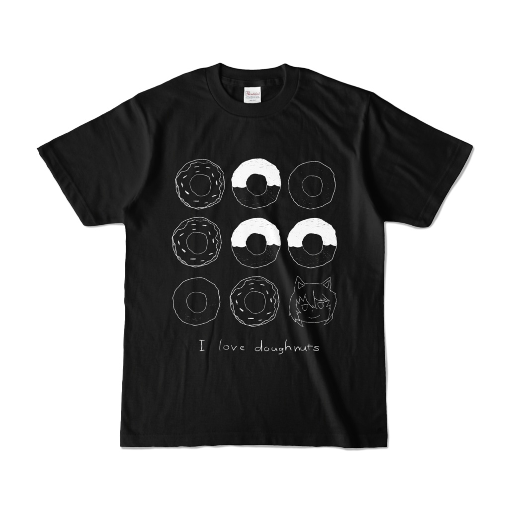 Tシャツ01「I love doughnuts」黒 (T-SHIRT no.1 "I love doughnuts" Black)