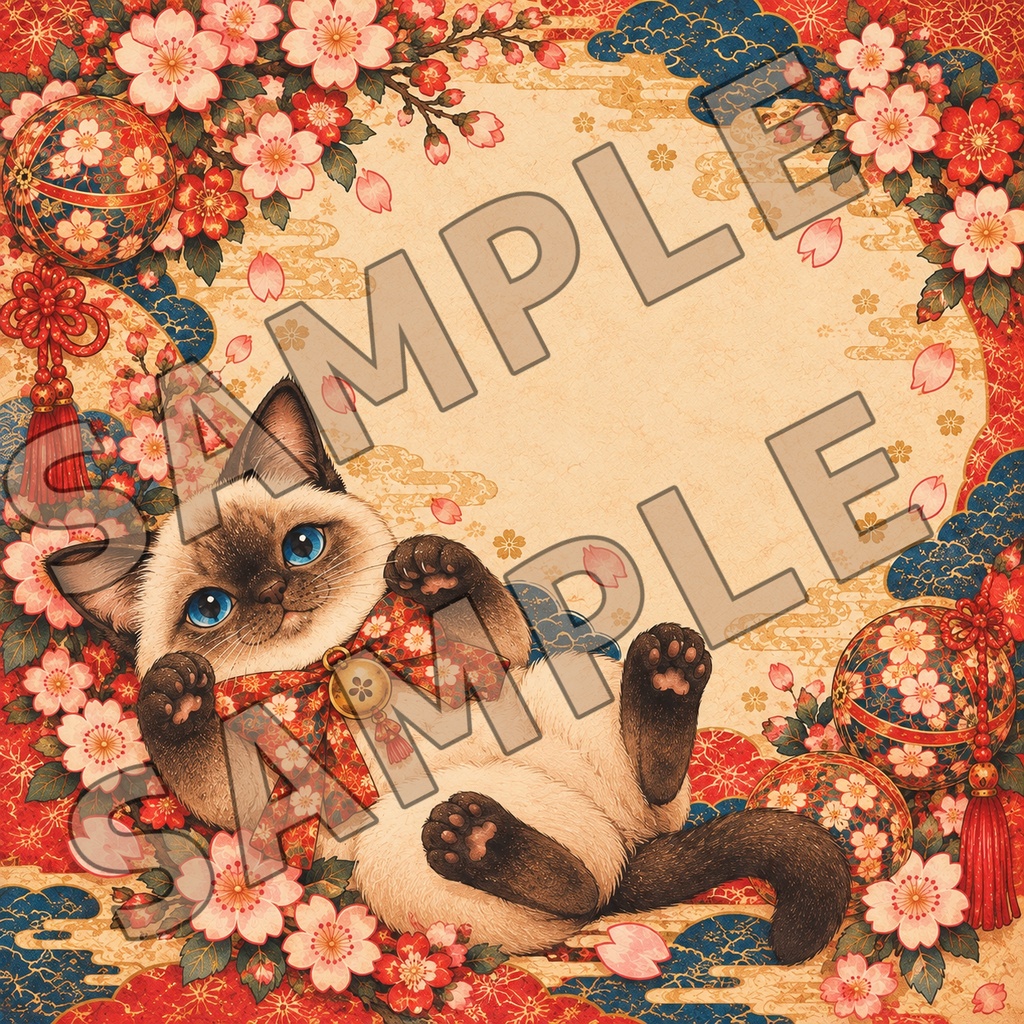 【PDF・印刷用】桜と和柄の猫ちゃんメモ用紙|全5種類・A4サイズ・おうちプリント|