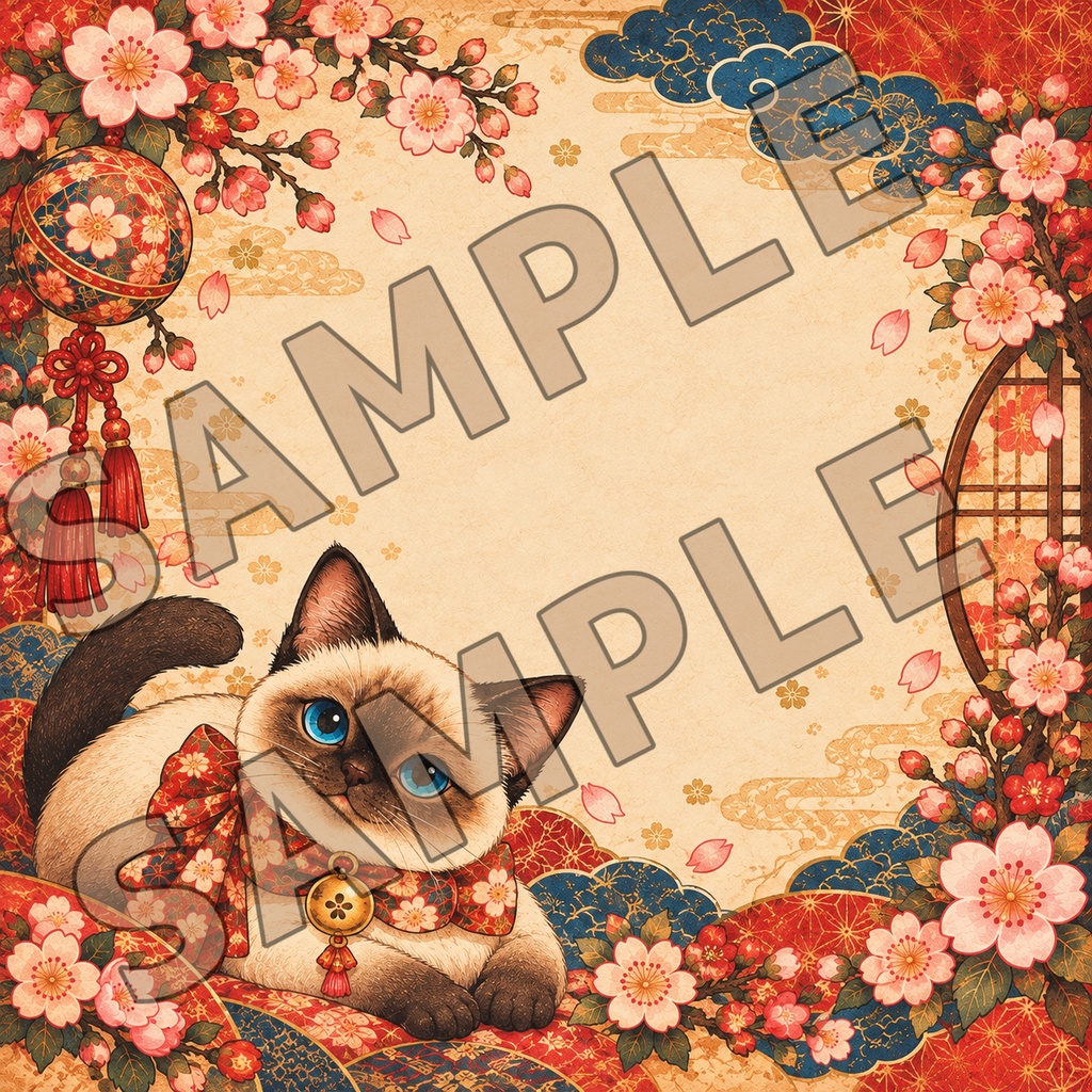 【PDF・印刷用】桜と和柄の猫ちゃんメモ用紙|全5種類・A4サイズ・おうちプリント|