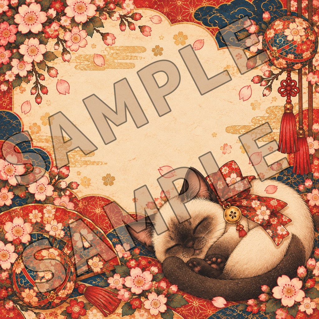 【PDF・印刷用】桜と和柄の猫ちゃんメモ用紙|全5種類・A4サイズ・おうちプリント|