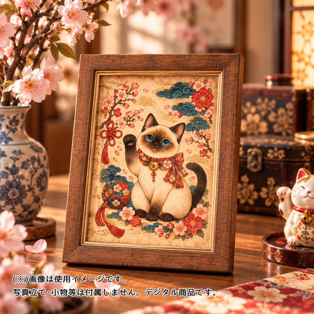 【印刷用PDF】猫と花のポストカード 3柄セット|金木犀・ネモフィラ・桜|LULUMO