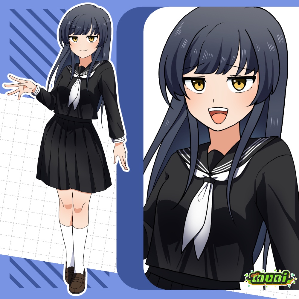 【png表情7種】立ち絵フリー素材ジト目セーラー服の女の子