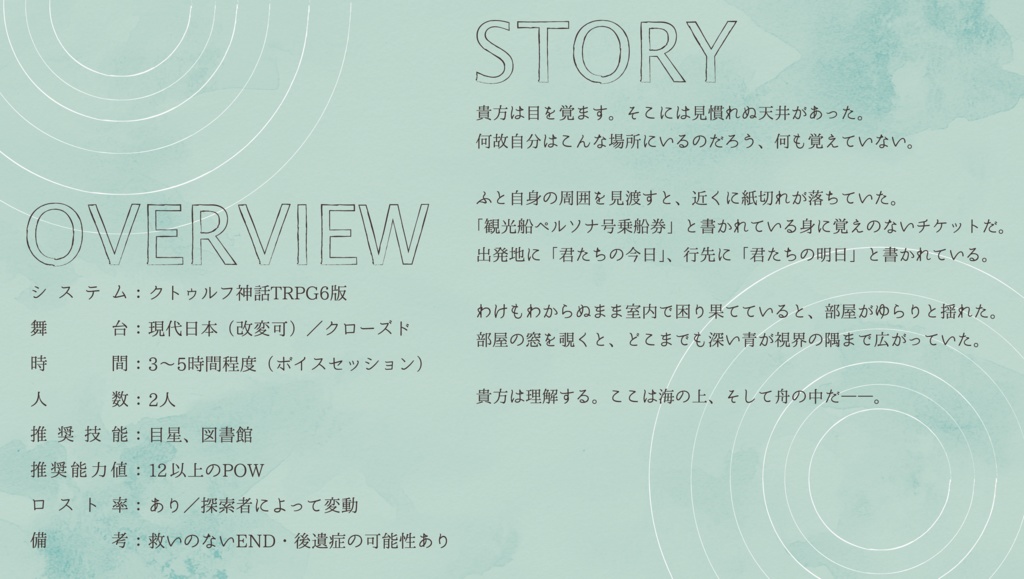 【COC6版シナリオ】泥舟で眠る【2PL】