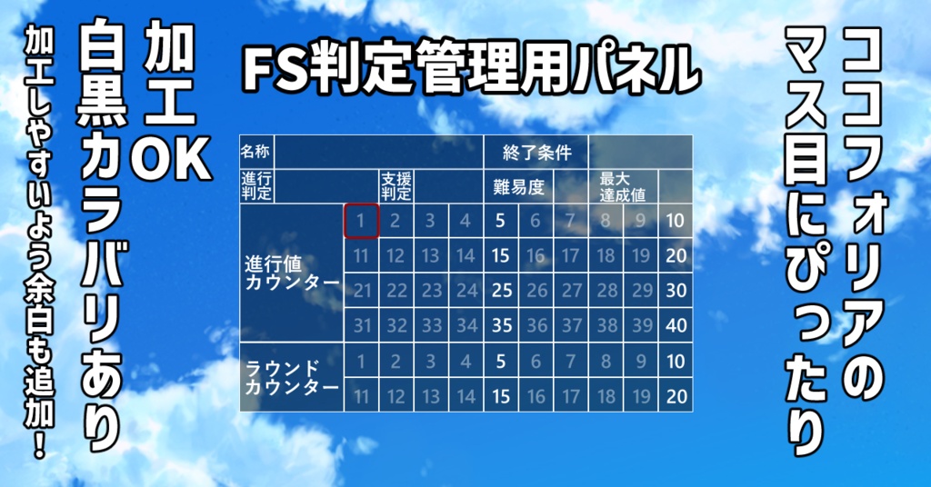 【TRPG】FS判定管理用パネル【ココフォリアのマス目にぴったり】
